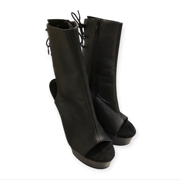 Pleaser Delight-1018 Platform Ankle Boots Black Vegan Leather Open Toe Heel 11 - Picture 3 of 7